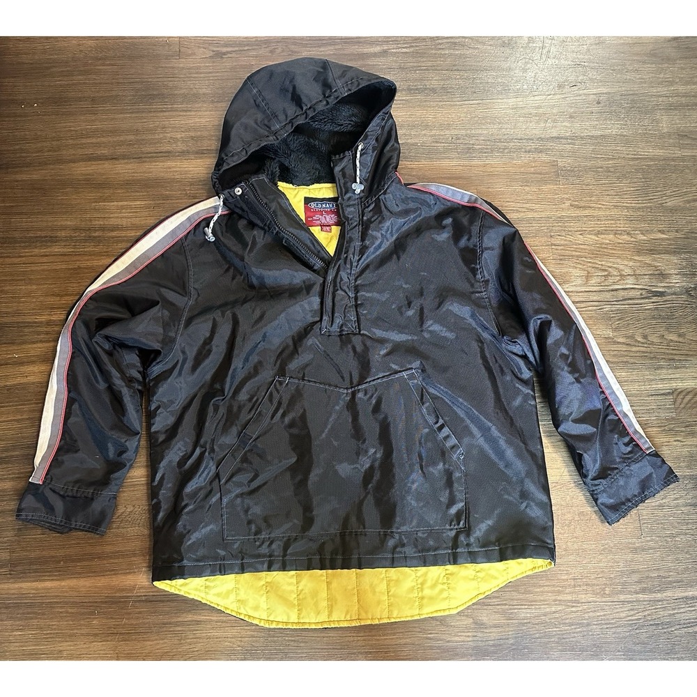 Vtg Old Navy 90's Heavy Motorcycle Grunge Pullover Anorak Fur Hoodie‎ Size L